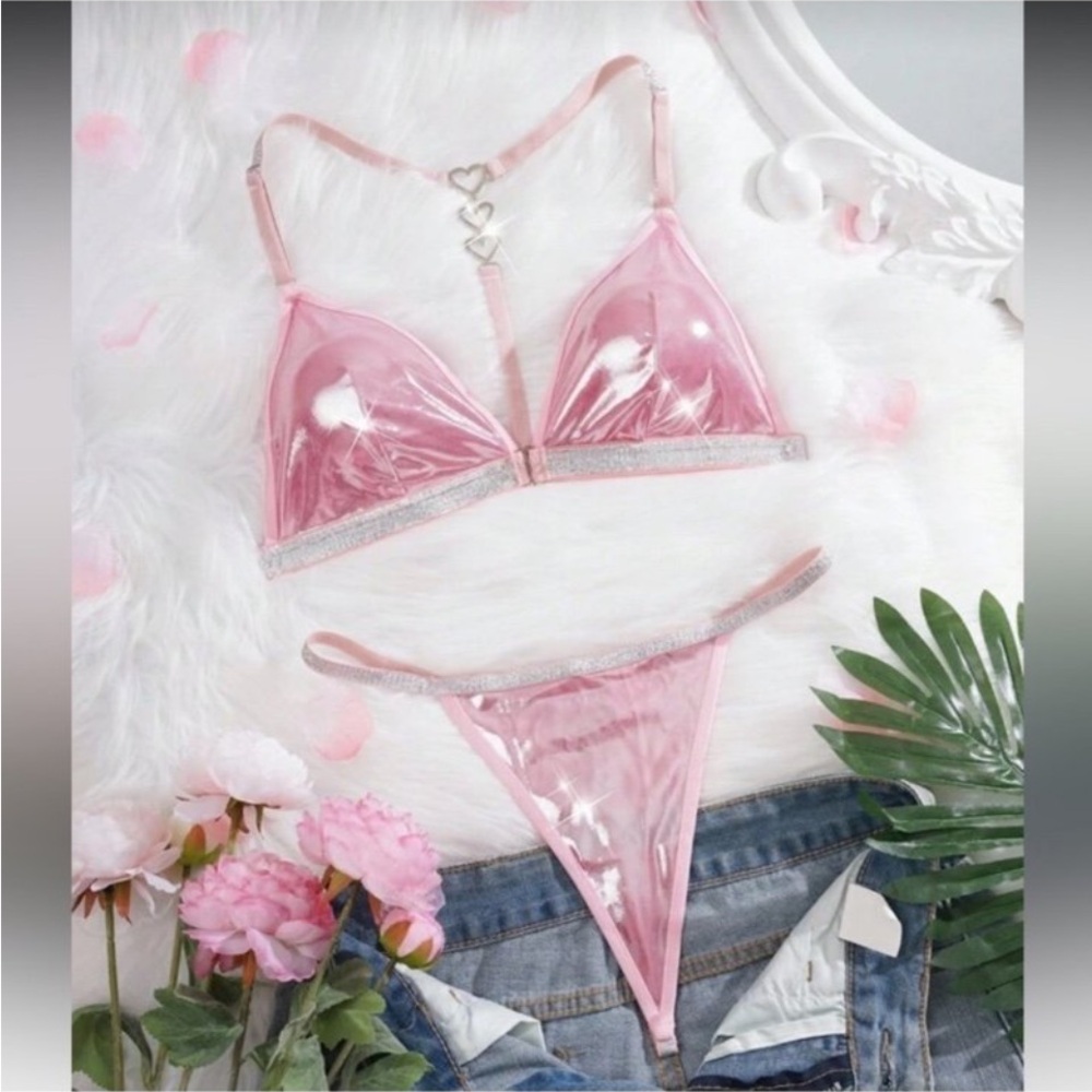 Rave Festival Metallic Dancewear Lingerie Set w Gloves